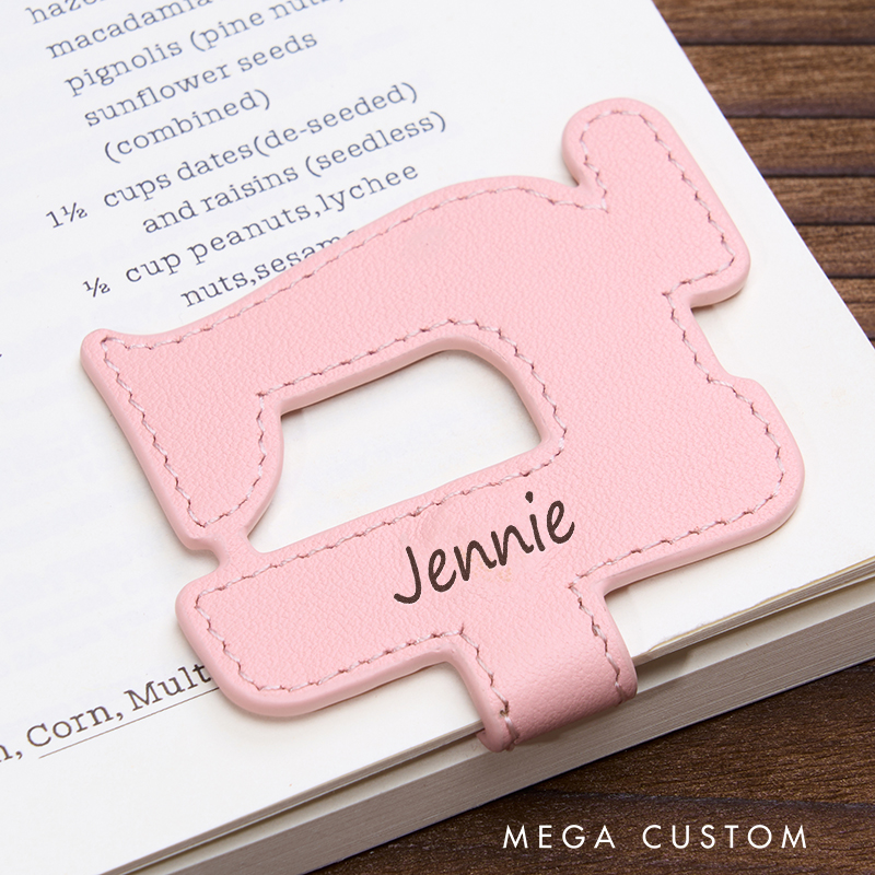 Personalized Leather Bookmark Sewing Machine Shaped Bookmark Magnetic Bookmark Custom Name Engraved Page Marker Perfect Gift for Sewers and Crafters Unique Handmade Leather Accessory
