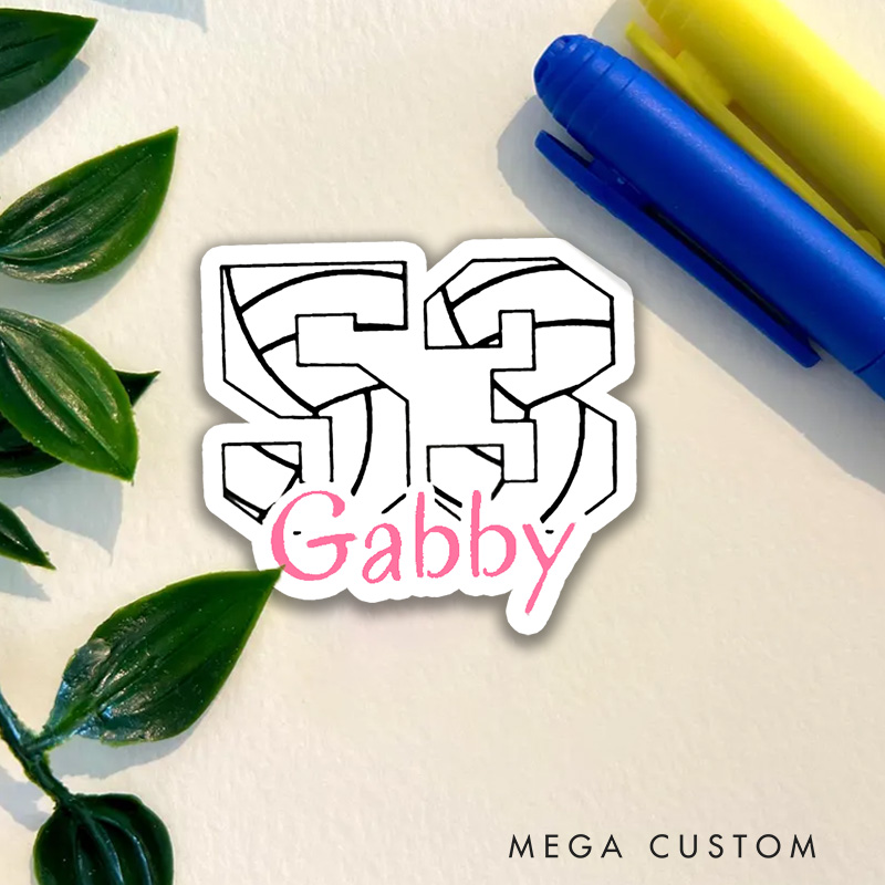 Personalized Volleyball Number Sticker with Custom Player Name and Number