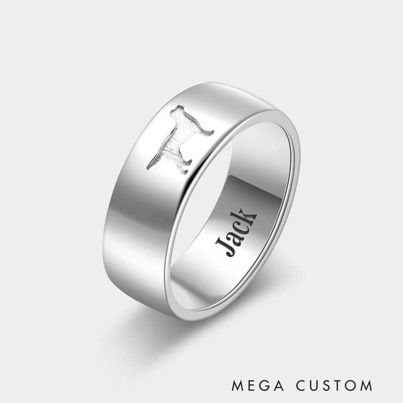 Personalized Sterling Silver Plain Band Ring with Engraved Dog Design Necklace Necklace 925 Sterling Silver Gifts for Her