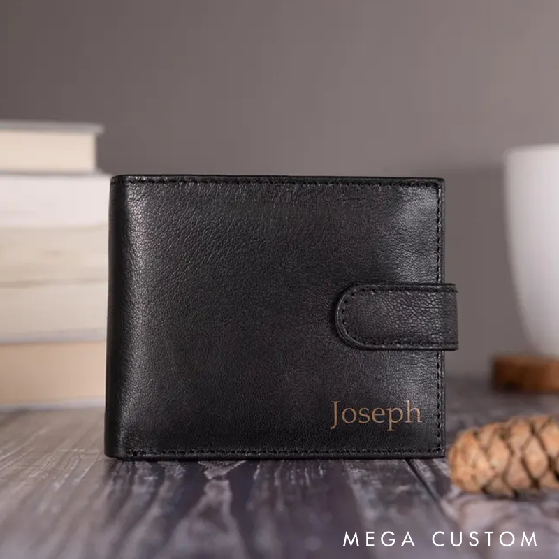 Personalised Men's Leather Wallet Genuine Soft Black Engraved Leather Wallet Personalized Gift for Him Boyfriend Dad