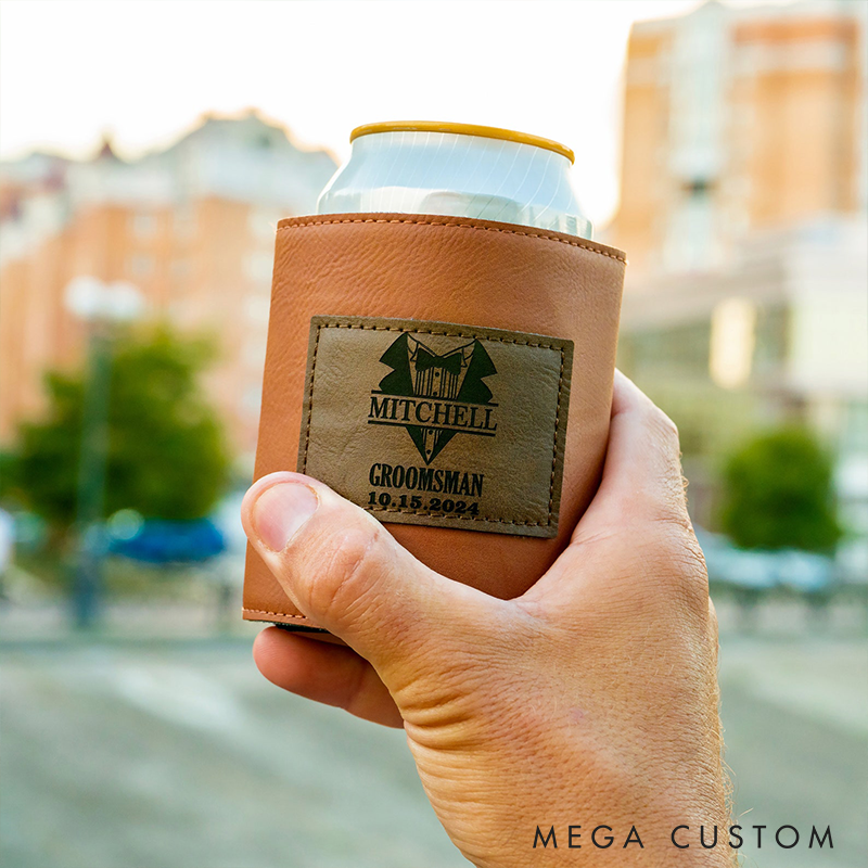 Personalized Leather Can Cooler Grooms Groomsman Can Cooler Holder Stag Keepsakes Can Cooler Bachelor Party Beer Cooler