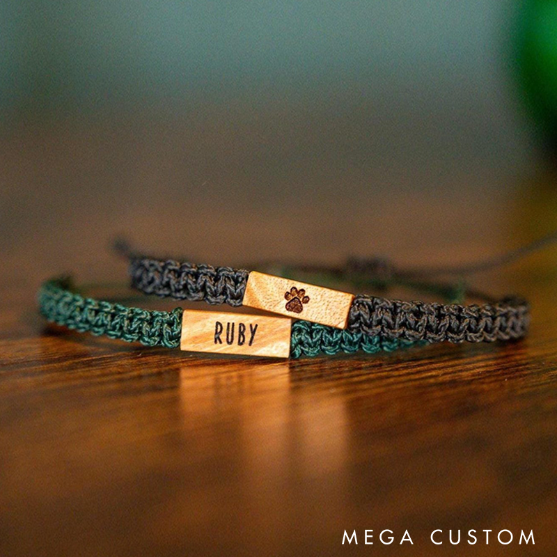 Personalizable Pet Paw Print Bracelet Reclaimed Wood Bracelet  Adjustable Macrame Memorial Jewelry Various Colors