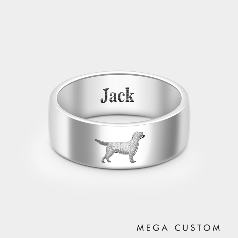 Personalized Sterling Silver Plain Band Ring with Engraved Dog Design Necklace Necklace 925 Sterling Silver Gifts for Her
