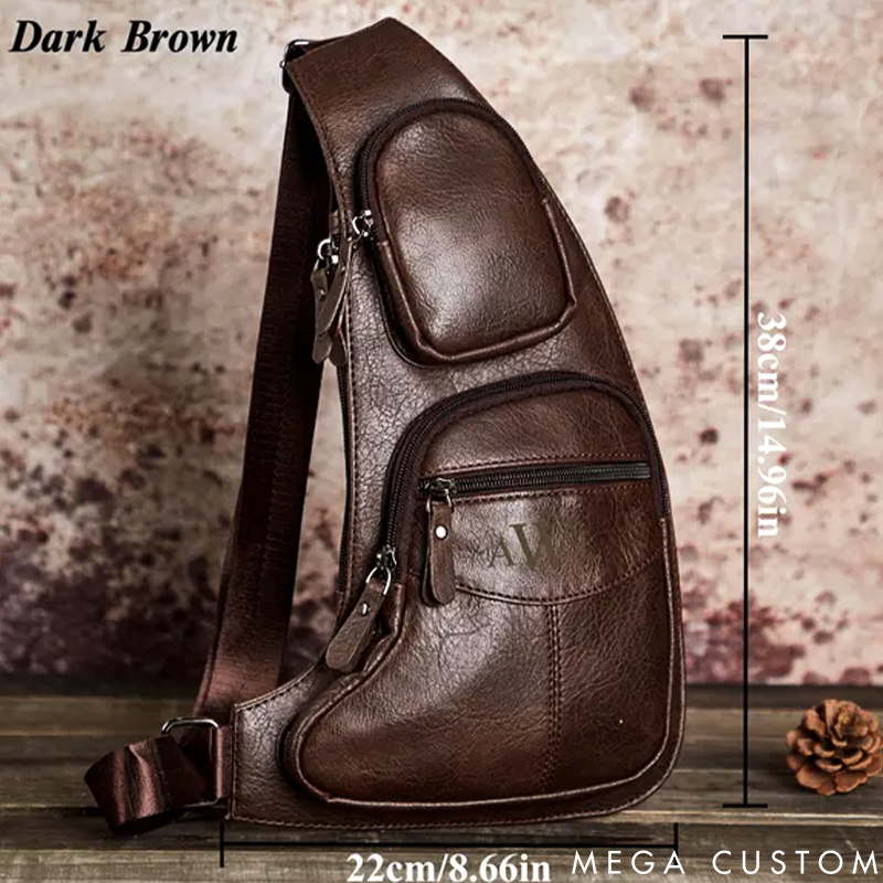 Personalized Leather Crossbody Bag Groomsmen Gifts Crossbody Sling Bag Leather Chest Bag for Men Quality Travel Bag Shoulder Bag for Dad