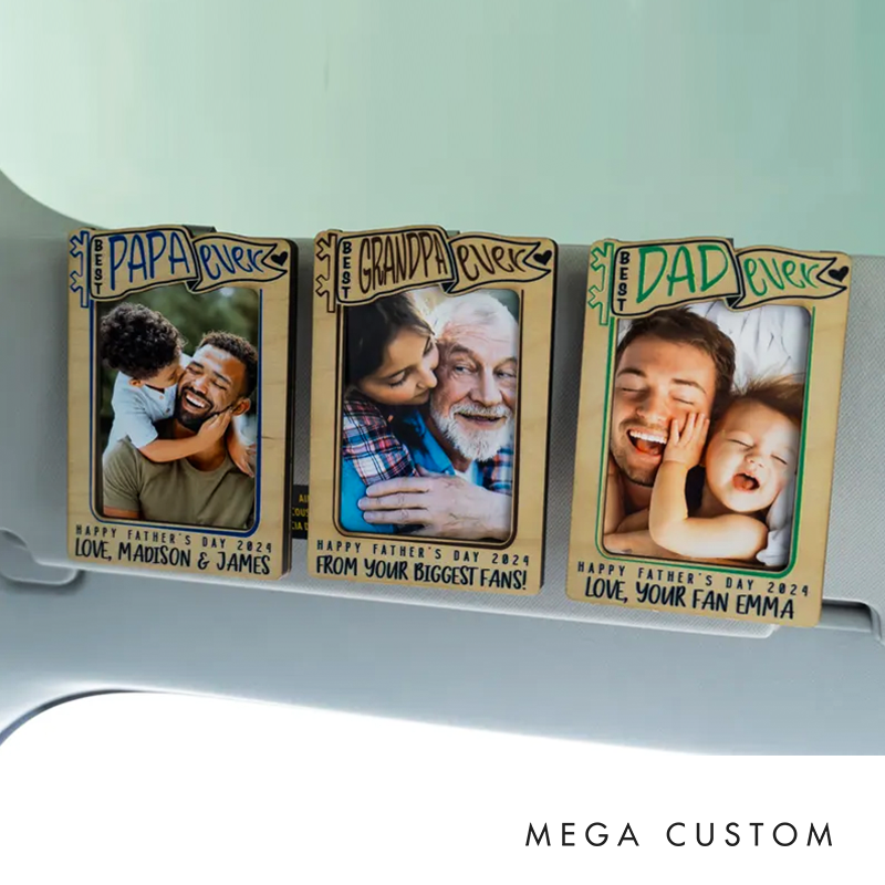 Personalized Photo Car Visor Clip Christmas Gifts for Dad Fridge Photo Magnet Picture Frame Dad Birthday Gift Drive Safe Papa Gift