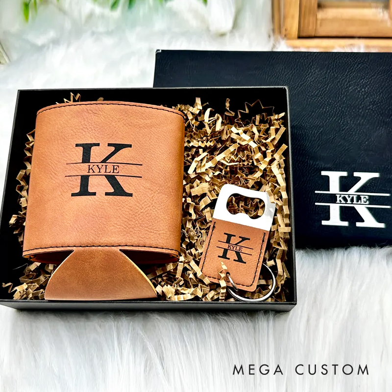 Personalized Can Cooler & Bottle Opener Set Groomsmen Proposal Gift Stocking Stuffer Christmas Gift for Him Custom Gift for Men