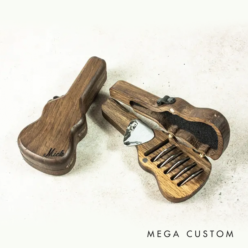 Personalized Wooden Guitar Pick Holder Set Engraved Musician Gift for Christmas