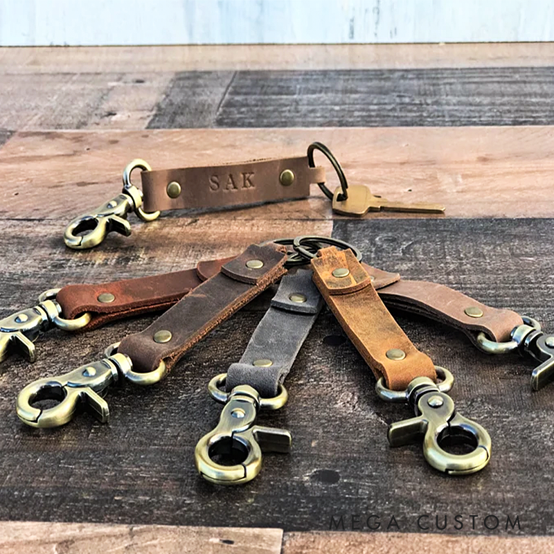 Personalized Leather Keychain Customized Keyfob Leather Keychain With Trigger Snap Wedding Giveaway Gift For Him