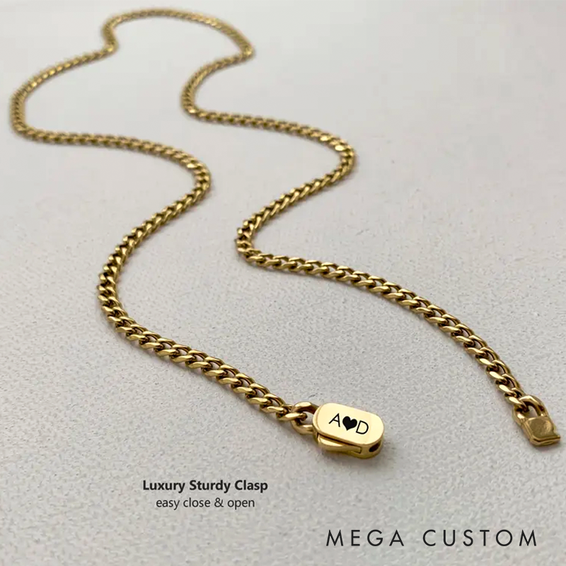 Personalized Cuban Link Chain Engraved Miami Cuban Link Chain- 4mm Waterproof Gold Silver Monogram Necklace For Men