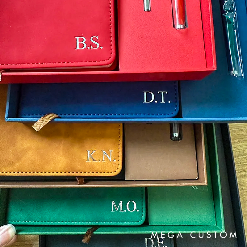 Personalized Leather Notebook Custom Leather Journal Set Personalised A5 Vegan Leather Notebook Initial Notebook Gifts Personalized journal