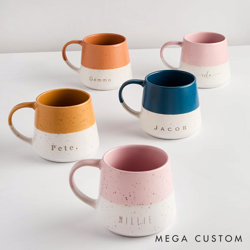 Personalized Two Tone Ceramic Mug Laser Engraved Fleck Design