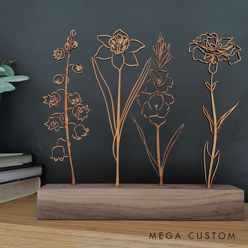 Personalized Wood Birth Flower Garden Gifts for Mom Customized Wood Gifts Flower Decoration Walnut Wood Art Mother's Day Gift