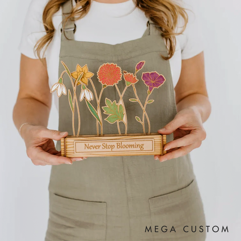 Laser Engraved Birth Month Flower Garden Personalized Floral Decor