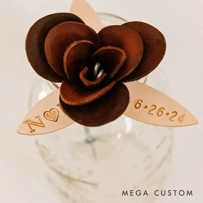 Personalized Leather Rose with Date and Initial Leather Rose Anniversary Gifts for Him Anniversary Gifts for Her 3rd Year Anniversary Gift