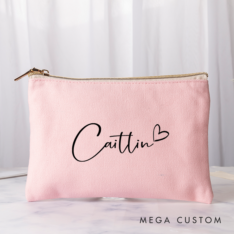 Personalized Makeup Bag with Name Bridal Shower Bachelorette Bridesmaid Gift Canvas Storage Bag Various Colors Clutch Bag Cosmetic Tolietry Bag