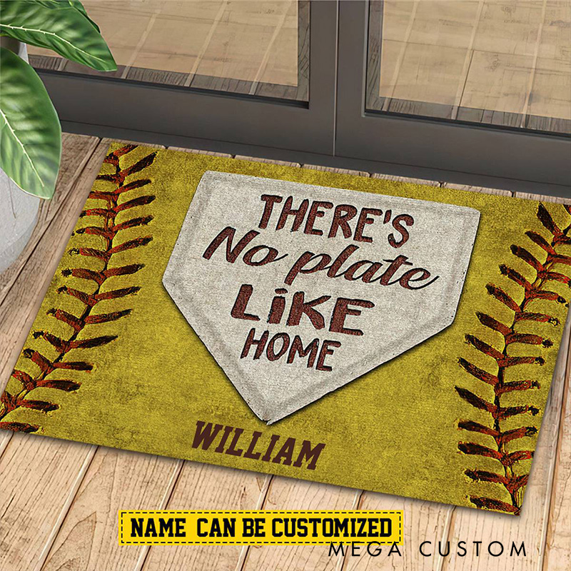 Personalized "THERE'S No plate Like HOME" Softball Doormat with Custom Name