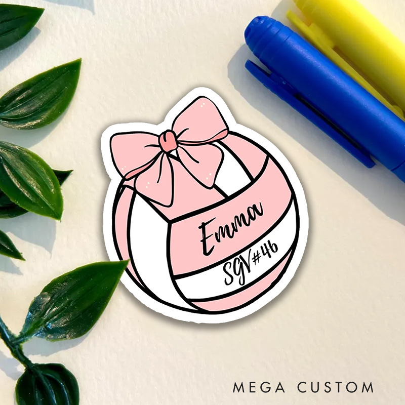 Personalized Volleyball Vibrant Design Sticker with Custom Team Name,Name and Number for Team Players