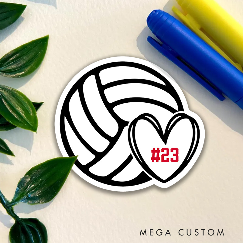 Personalized Volleyball Heart Number Design Sticker with Custom Number