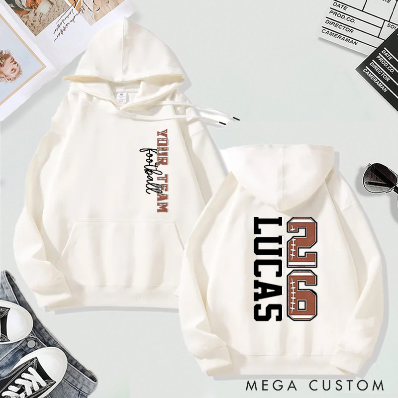 Personalized Football Hoodie with Custom Team Name, Player Name, and Number Design