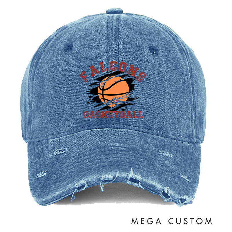 Personalized Distressed Basketball Cap with Custom Team Name Vintage Denim Look and Comfortable Fit