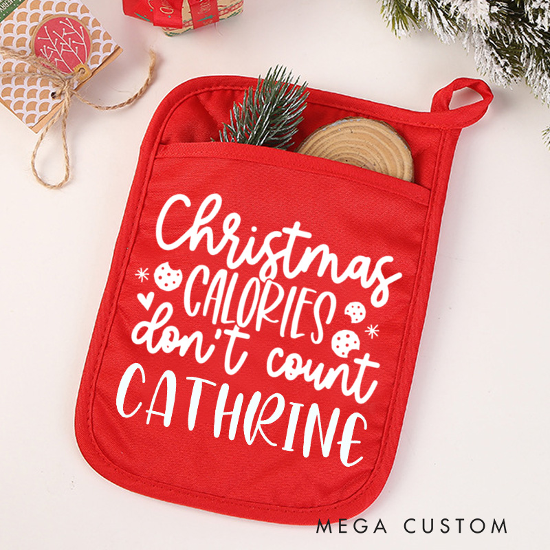 Personalized Christmas Calories Don't Count Pot Holders Custom Cookie Potholder with Name Christmas Gift Baking Lovers Gift Baker Gift
