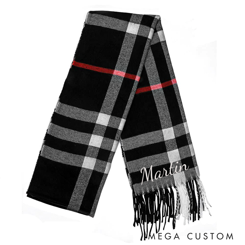 Personalised Name Embroidered Scarf for Men Custom Monogram Scarf Winter Long Scarves Gifts for Boyfriend Dad Husband