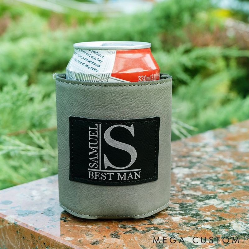 Personalized Leather Can Cooler Grooms Groomsman Can Cooler Holder Stag Keepsakes Can Cooler Bachelor Party Beer Cooler