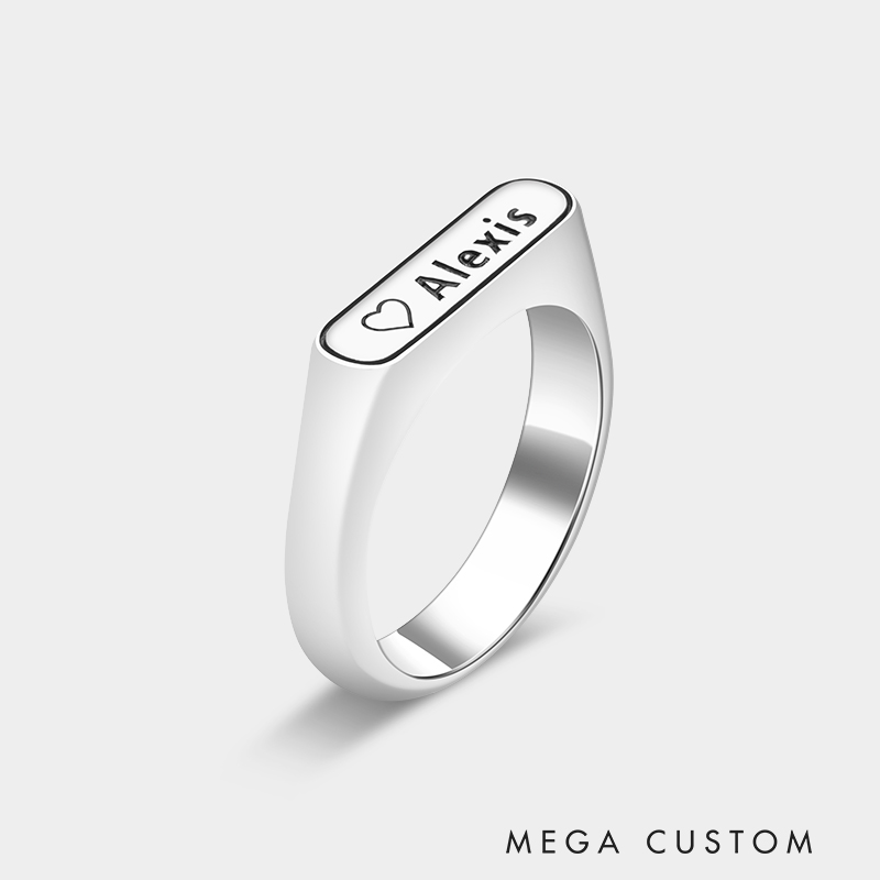 Personalized Sterling Silver Square and Rectangular Seal Ring Rings 925 Sterling Silver Gifts for Her