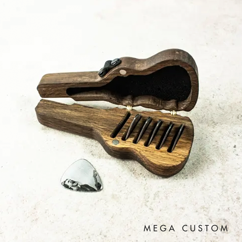 Personalized Wooden Guitar Pick Holder Set Engraved Musician Gift for Christmas
