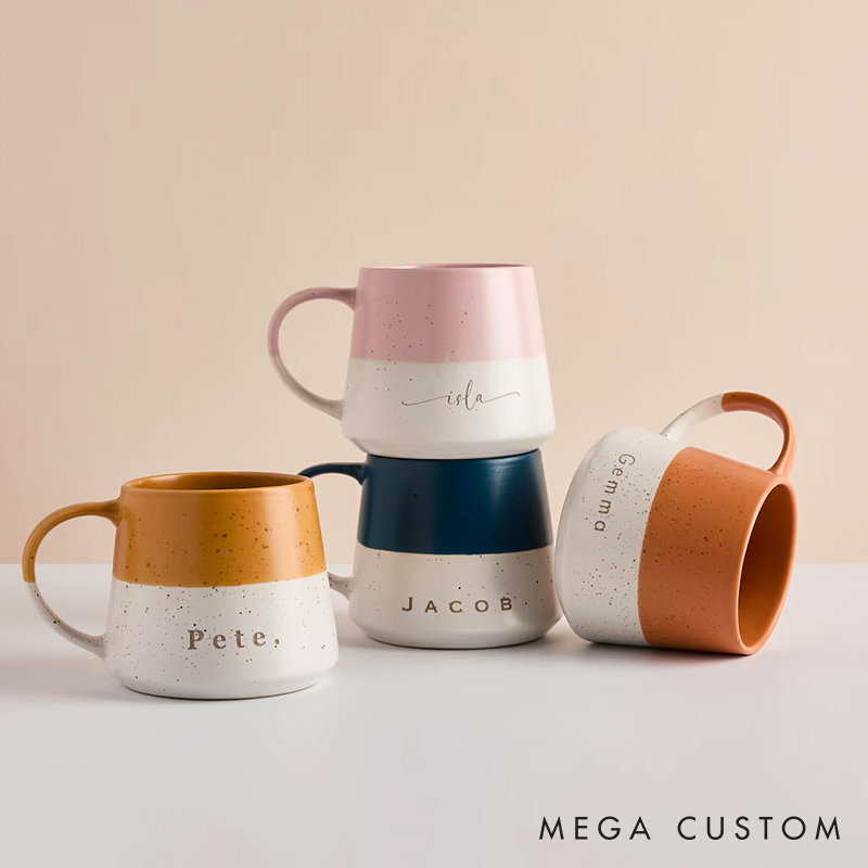 Personalized Two Tone Ceramic Mug Laser Engraved Fleck Design