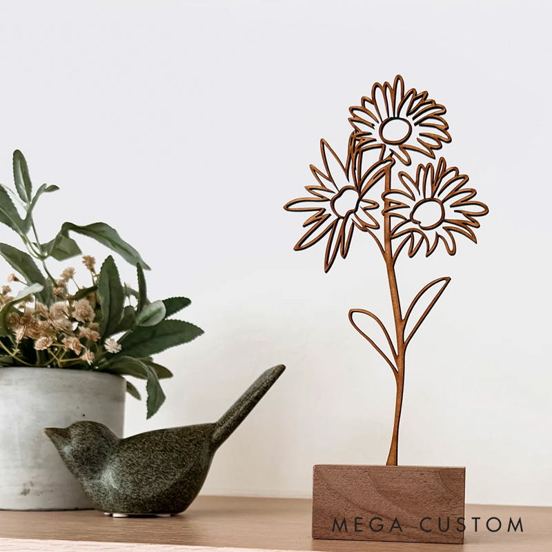Personalized Wood Birth Flower Garden Gifts for Mom Customized Wood Gifts Flower Decoration Walnut Wood Art Mother's Day Gift