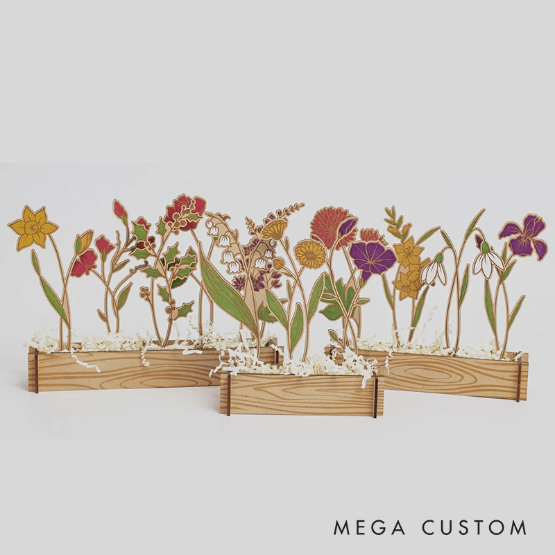 Laser Engraved Birth Month Flower Garden Personalized Floral Decor