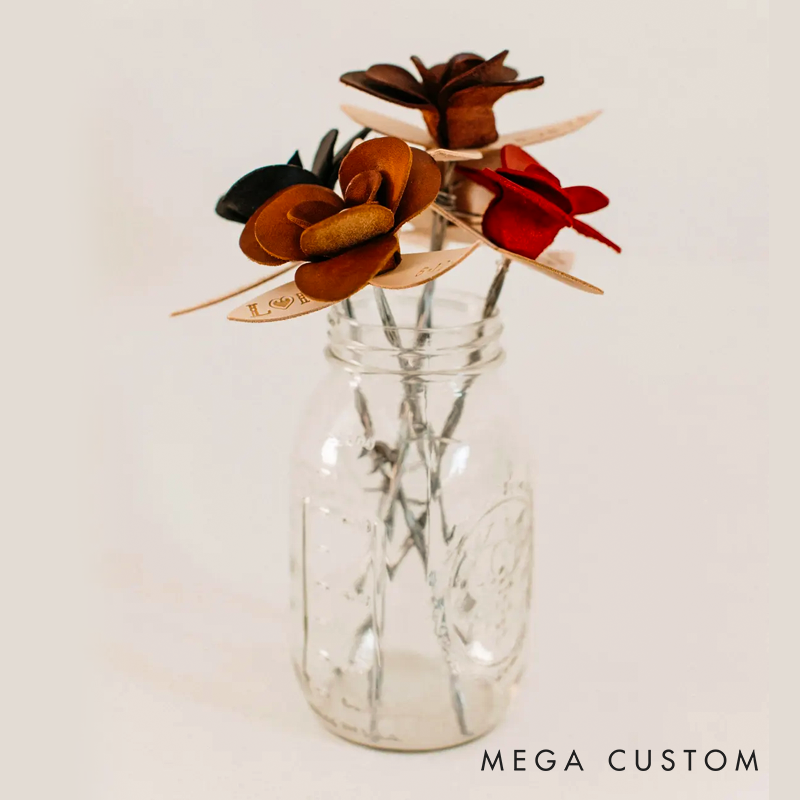 Personalized Leather Rose with Date and Initial Leather Rose Anniversary Gifts for Him Anniversary Gifts for Her 3rd Year Anniversary Gift