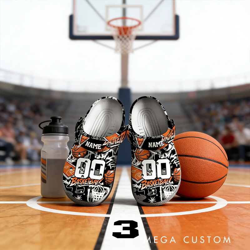 Personalized Basketball-Themed Crocs with Custom Name and Number for Sports Enthusiasts