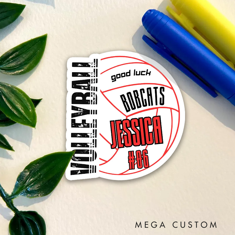 Personalized Good Luck Volleyball Sticker with Custom Team Name, Player Name and Number for Sporter