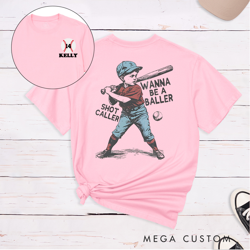 Personalized "Wanna Be a Baller" Vintage Baseball T-Shirt with Custom Name and Number  