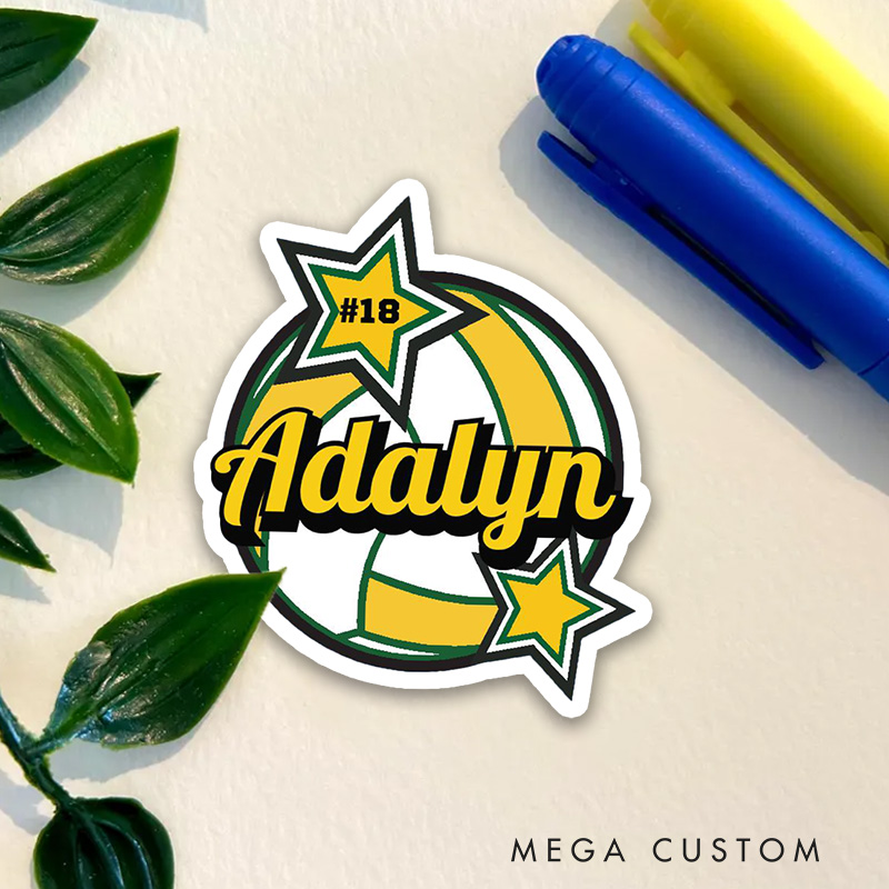 Personalized Volleyball Star and Ball Sticker with Custom Player Name and Number for Game Day