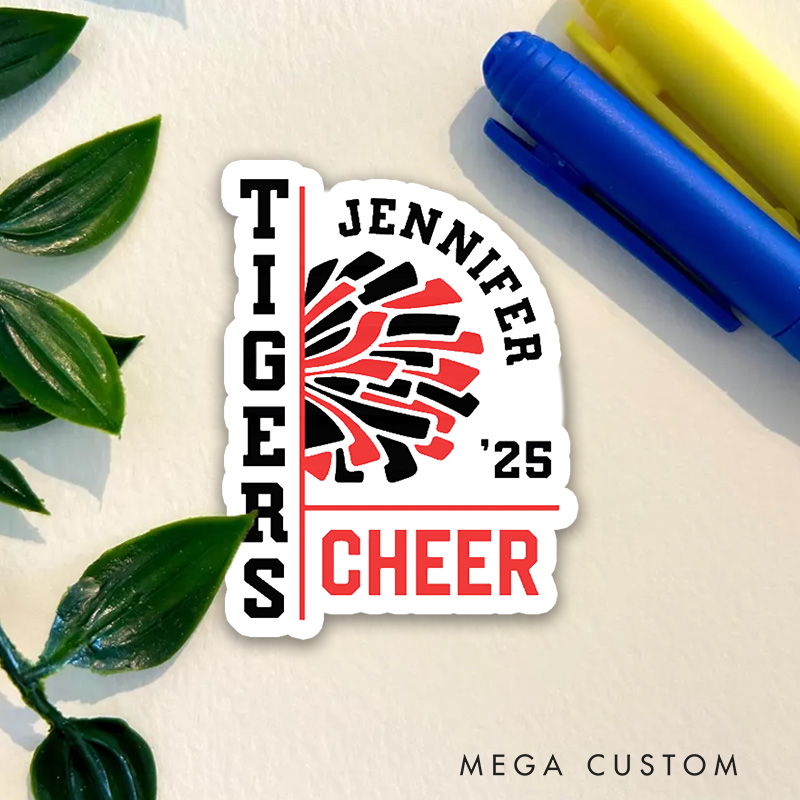 Personalized Sport Cheerleader Sticker, Customize with Your Team Name and Number