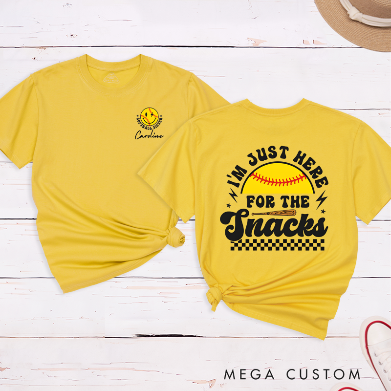 Personalized Softball T-Shirt - "I'm Just Here for the Snacks" with Custom Name