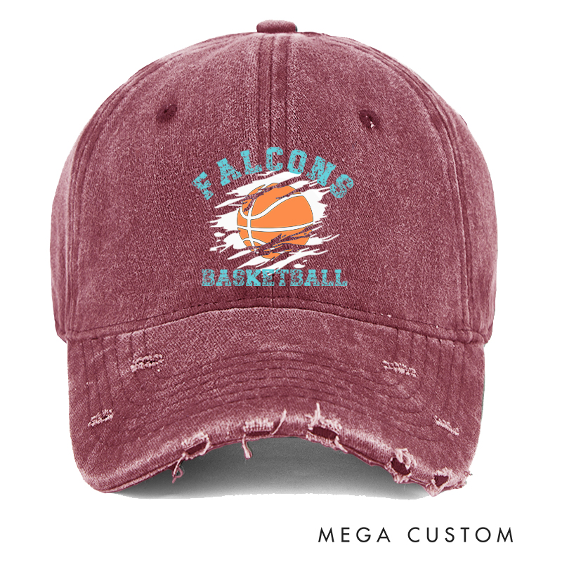 Personalized Distressed Basketball Cap with Custom Team Name Vintage Denim Look and Comfortable Fit
