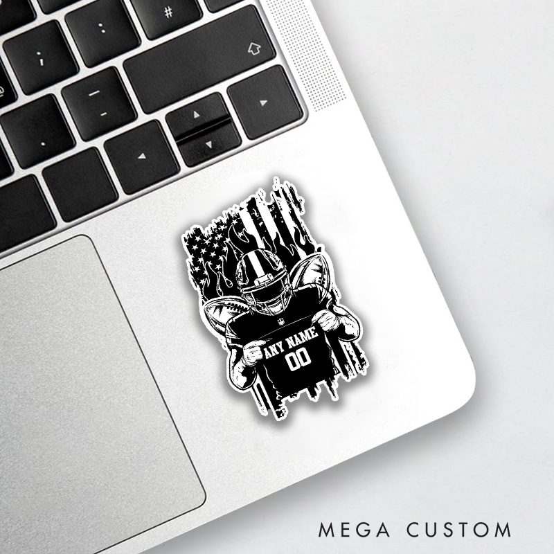 Personalized American Football Patriotic Design Sticker with Custom Name and Number