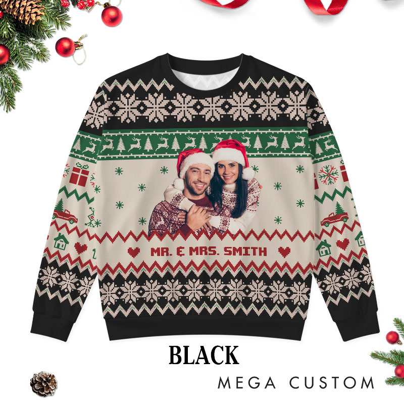 Personalized Couple Photo Christmas Ugly Sweater Custom Couple Face Xmas Matching Crewneck Sweatshirt Christmas Gift for Husband Wife