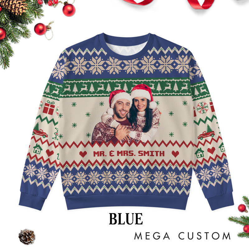 Personalized Couple Photo Christmas Ugly Sweater Custom Couple Face Xmas Matching Crewneck Sweatshirt Christmas Gift for Husband Wife