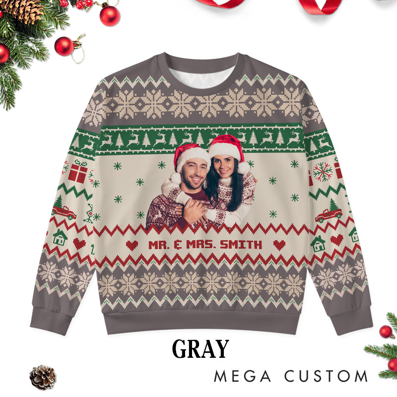 Personalized Couple Photo Christmas Ugly Sweater Custom Couple Face Xmas Matching Crewneck Sweatshirt Christmas Gift for Husband Wife