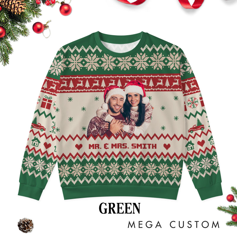 Personalized Couple Photo Christmas Ugly Sweater Custom Couple Face Xmas Matching Crewneck Sweatshirt Christmas Gift for Husband Wife