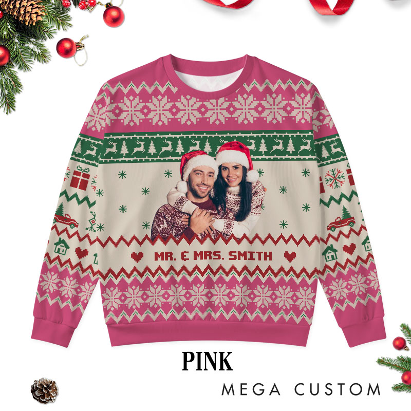 Personalized Couple Photo Christmas Ugly Sweater Custom Couple Face Xmas Matching Crewneck Sweatshirt Christmas Gift for Husband Wife