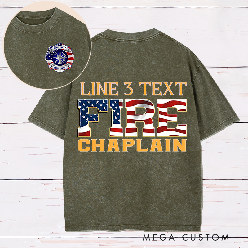 Personalized Fire Chaplain Washed T-Shirt with Patriotic Flag Design Gift for Firefighters