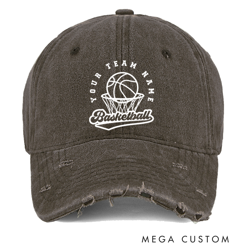 Personalized Basketball Distressed Cap with Custom Team Name and Hoop Design