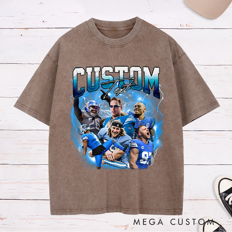 Personalized Lightning Themed Athlete Graphic Washed T-Shirt with Custom Photos and Text
