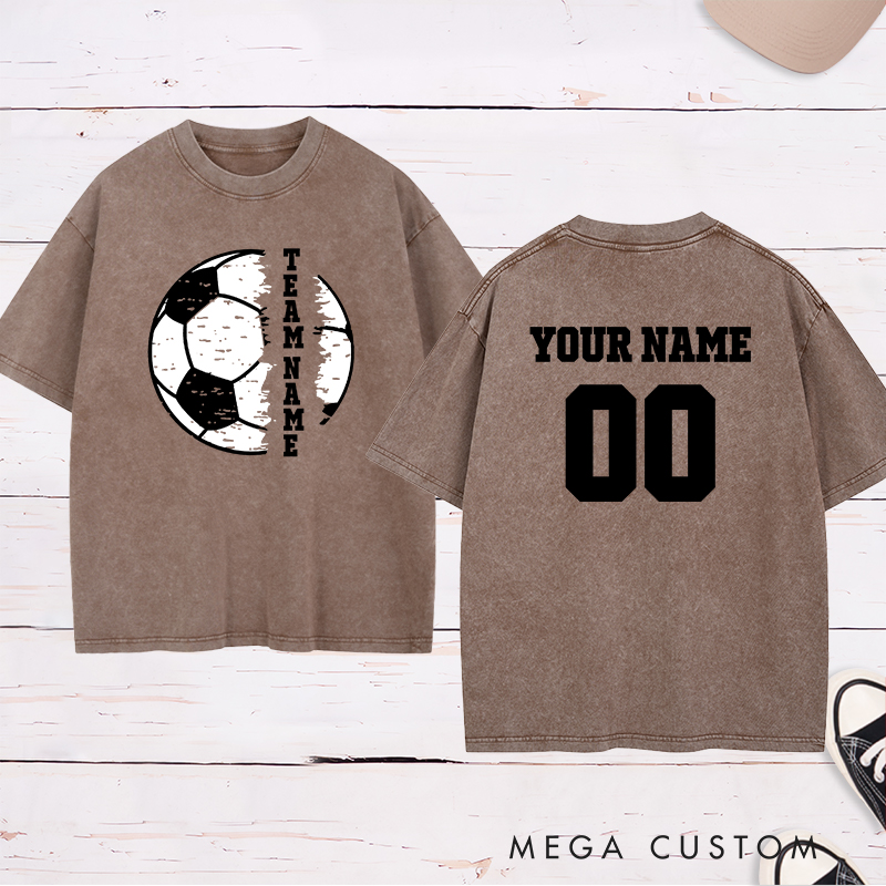 Personalized Soccer Team Washed T-Shirt with Custom Name and Number